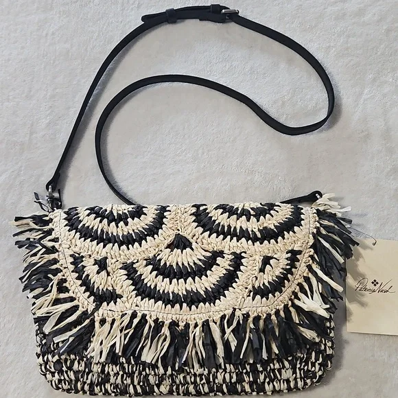 Patricia Nash Loulia Clutch/Crossbody Bag: Woven Straw Natural & Black - Picture 3 of 10